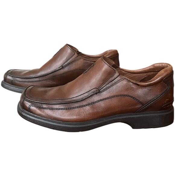EUC Clarks Recode Brown Leather Loafer Slip On Shoes Square Toe Men's Size 10.5 - Picture 1 of 8